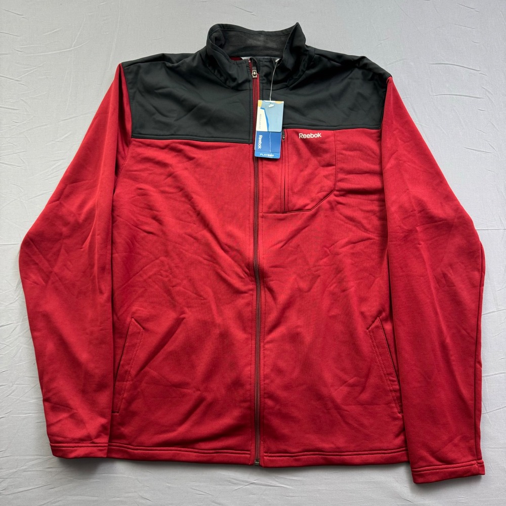 Reebok Mens PlayWarm Full Zip Track Jacket Red Black Colorblock 2XL New